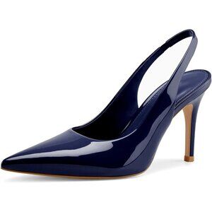 Women Sapphire Blue Slingback Stiletto Heels Closed Toe Pumps Slip On High Heels